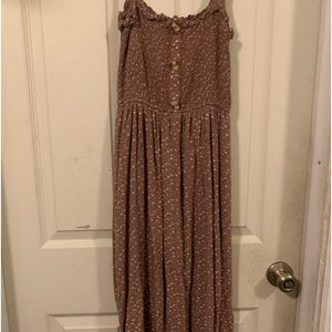 brown liberty love dress with lavender and creme flowers